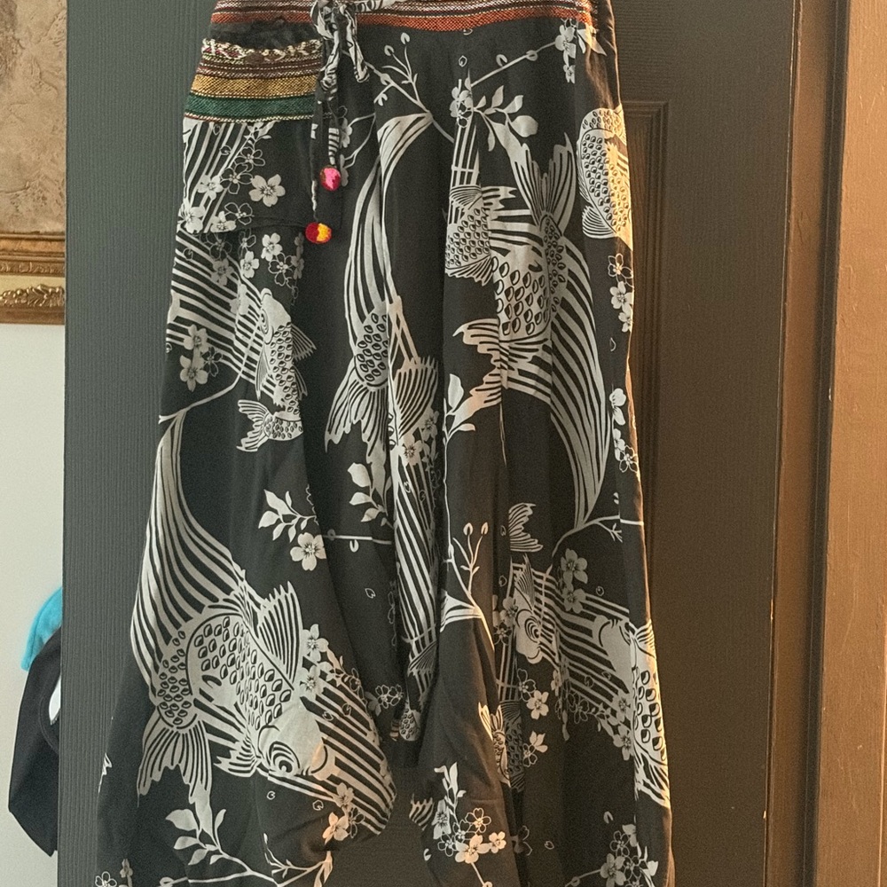 Black and White Koi Print Maxi Skirt